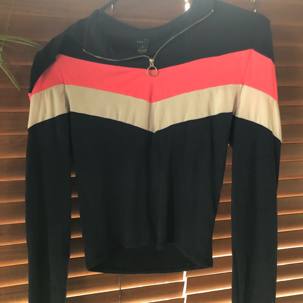 rue21 Crop Top Fitted Jacket Blue Pink and White